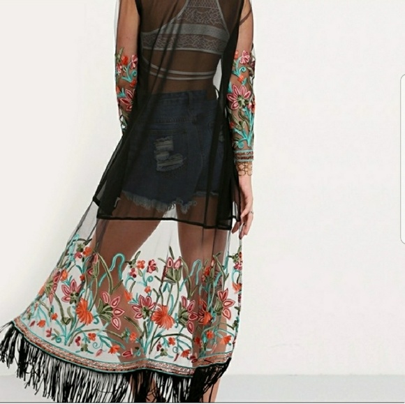 ️ Floral Embroidery Mesh Kimono Long Dus - Picture 2 of 5
